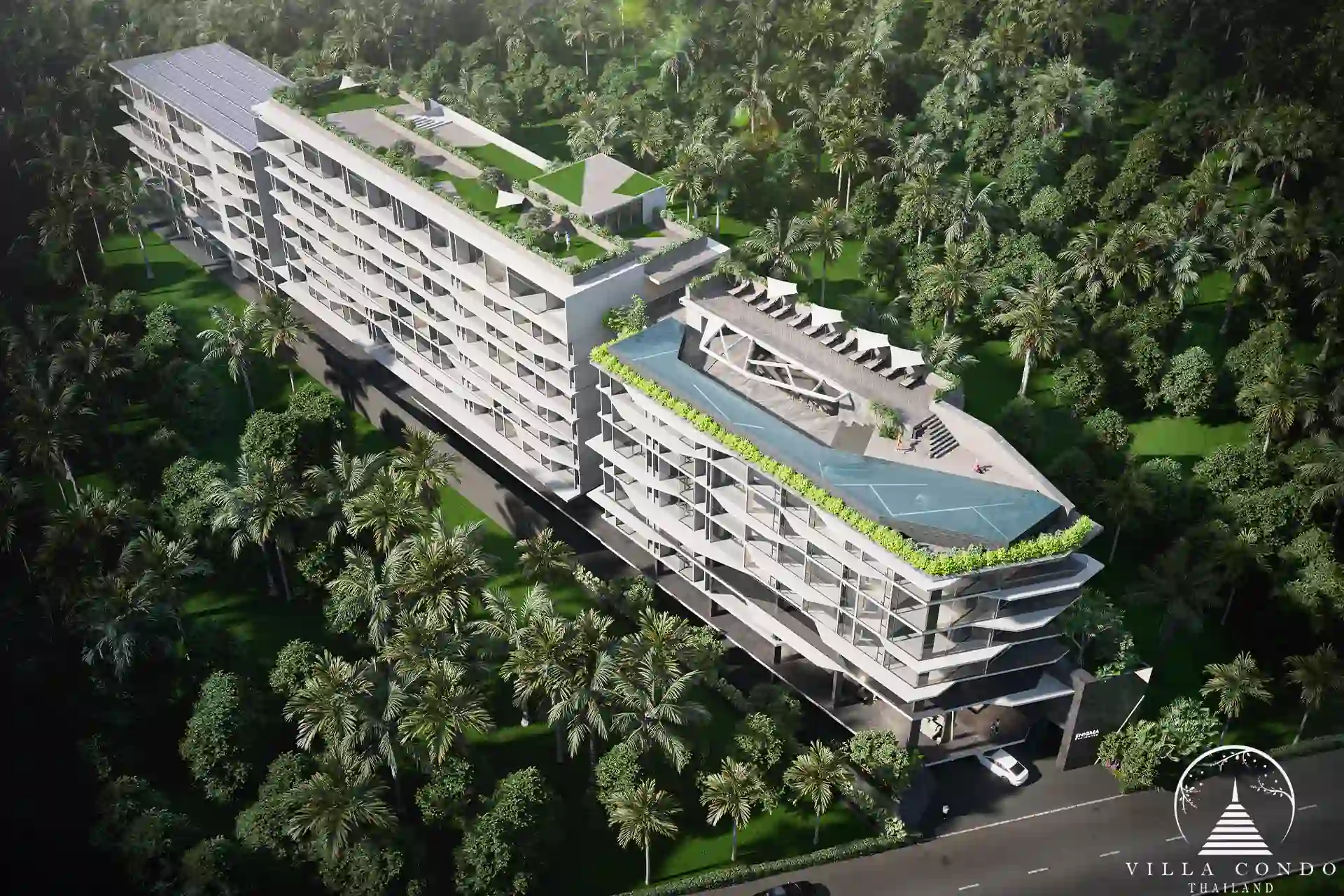 A bird’s eye view of Enigma Residence showing the overall layout and surroundings.