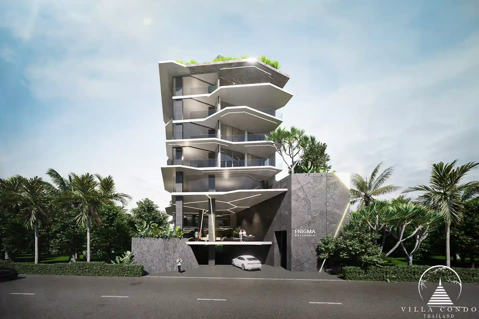 Exterior view of Enigma Residence, a modern condominium in Rawai, Phuket.