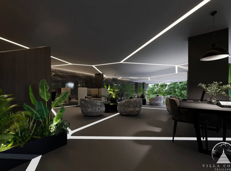 The modern lobby area of Enigma Residence with elegant decor.