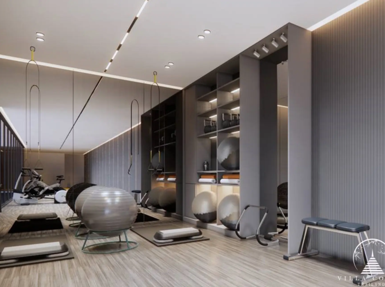 The expansive fitness area in Enigma Residence with state-of-the-art equipment.