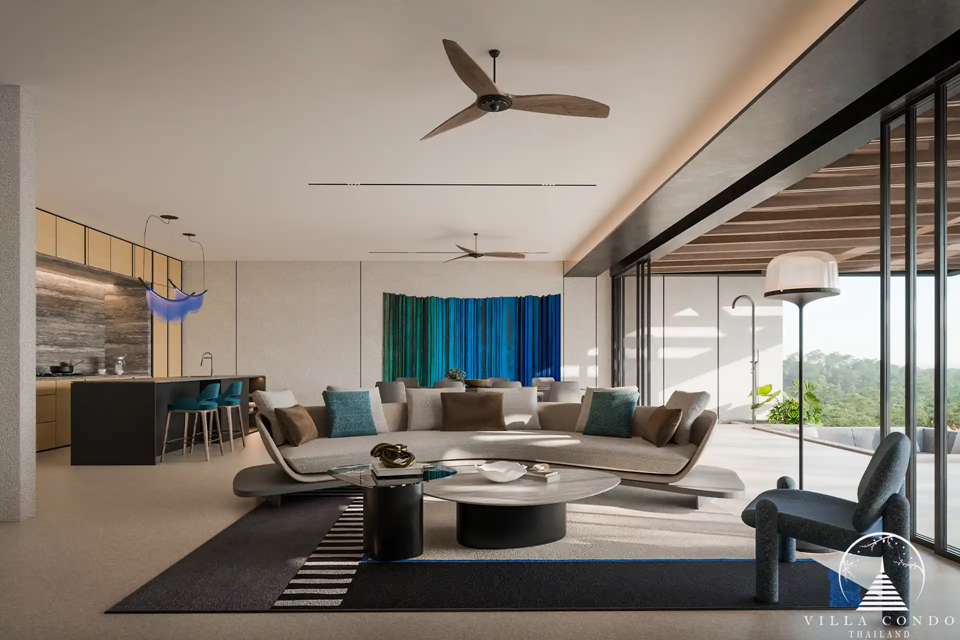 Open-plan living area in ISOLA II villa