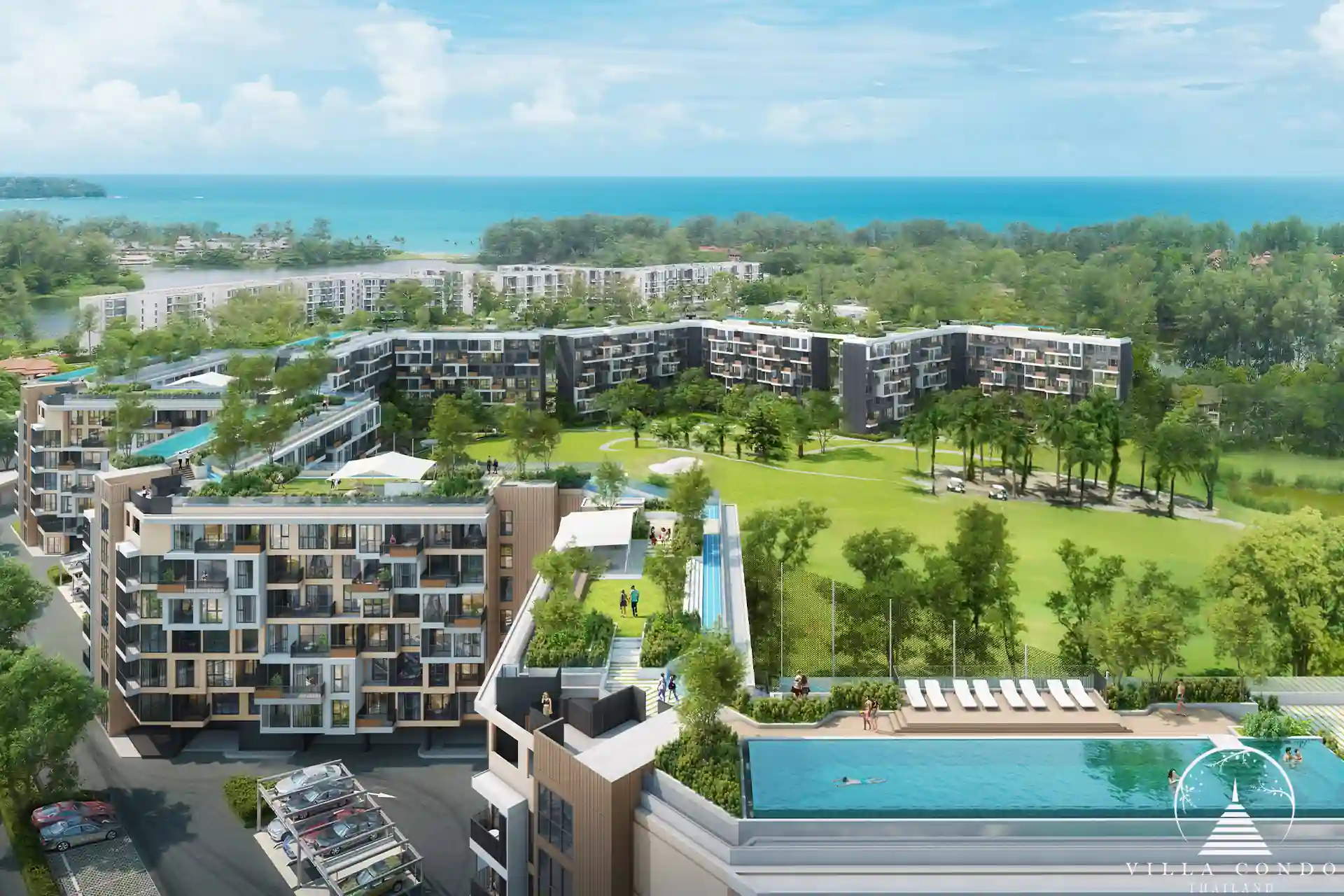 Common pool area at Laguna Skypark with lush landscaping