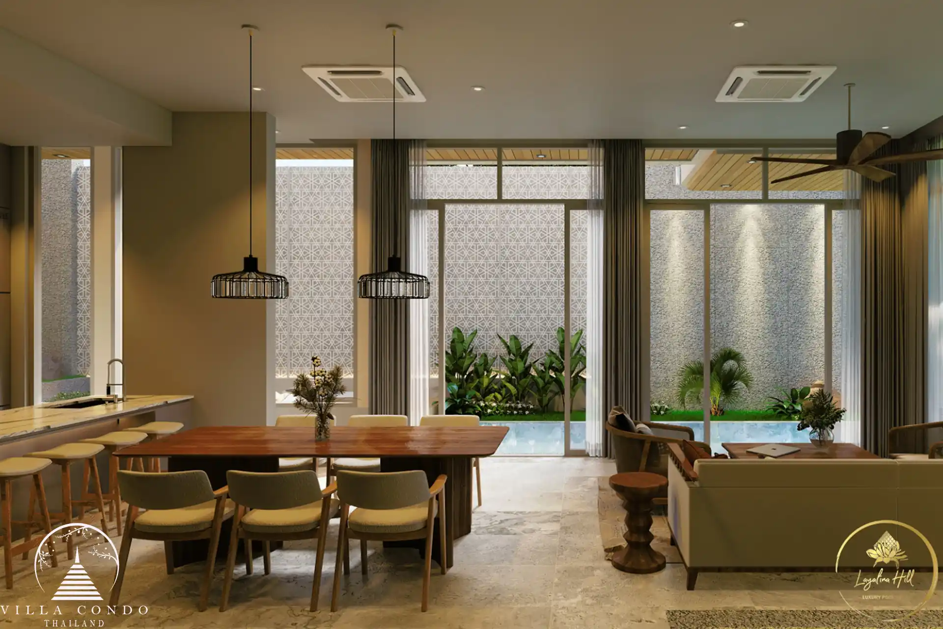 Spacious living area in Layalina Hill Luxury Pool Villas in Kamala, Phuket