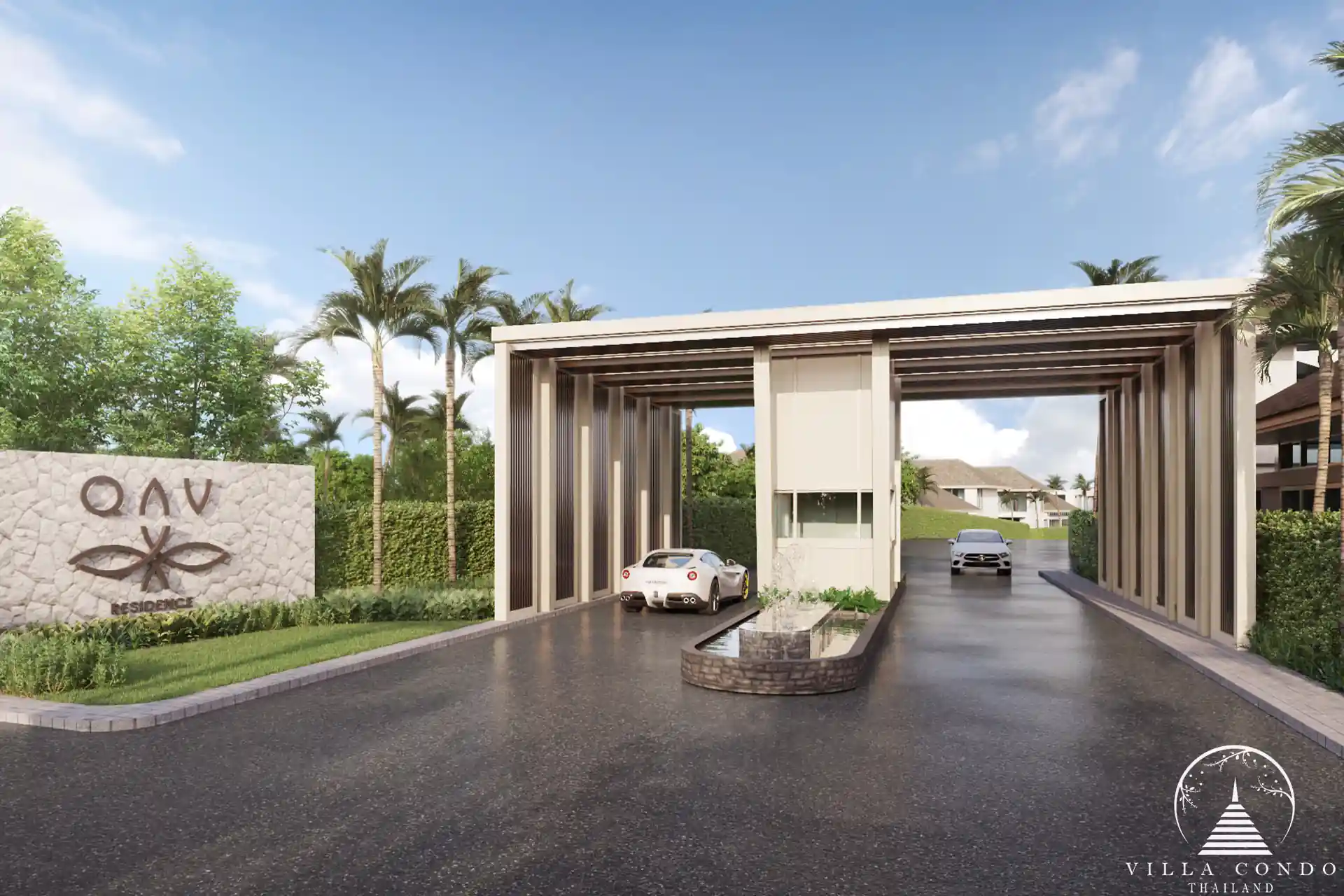 The grand entrance of QAV Residence with modern design.