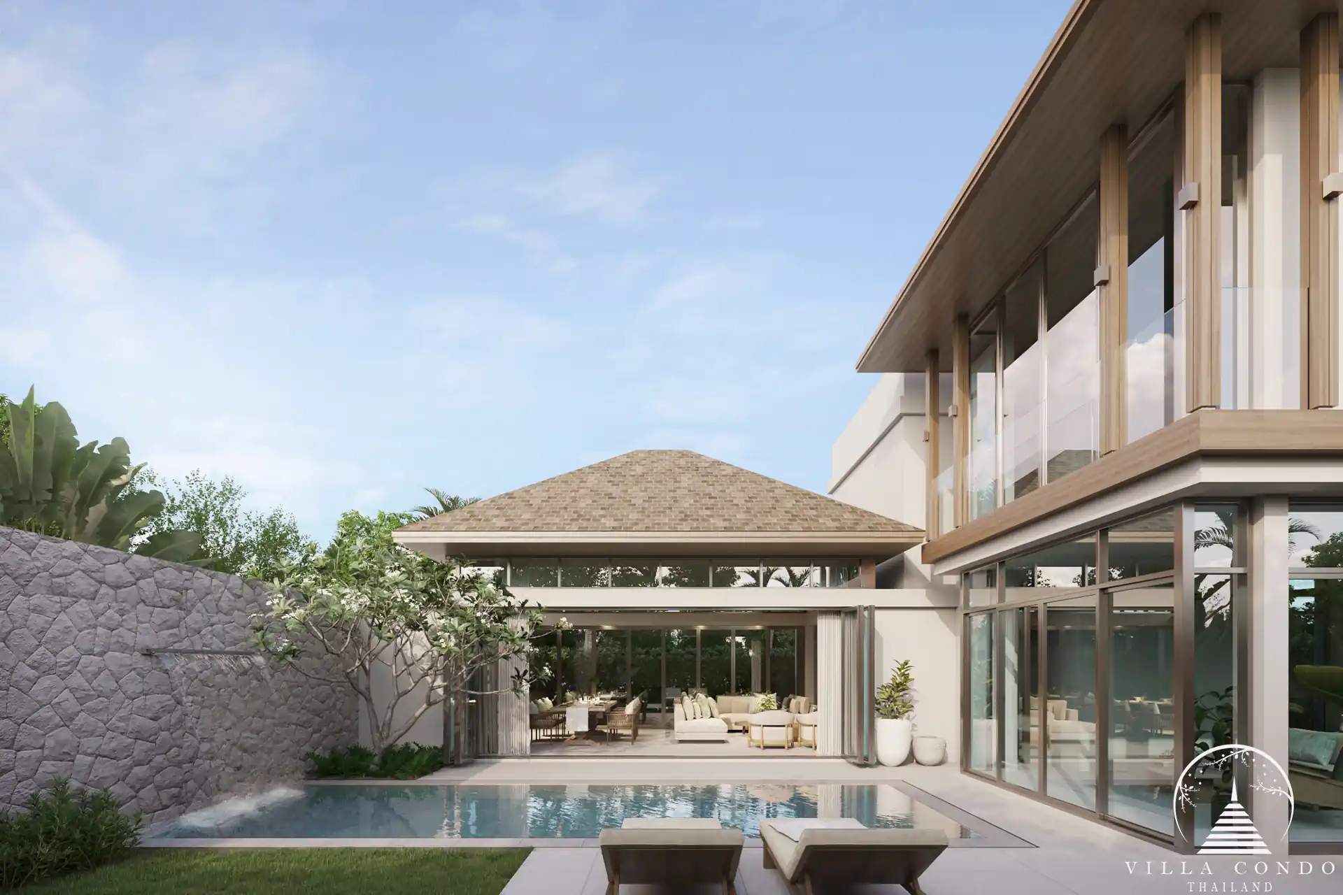 Exterior view of QAV Residence, featuring modern Balinese-style architecture.
