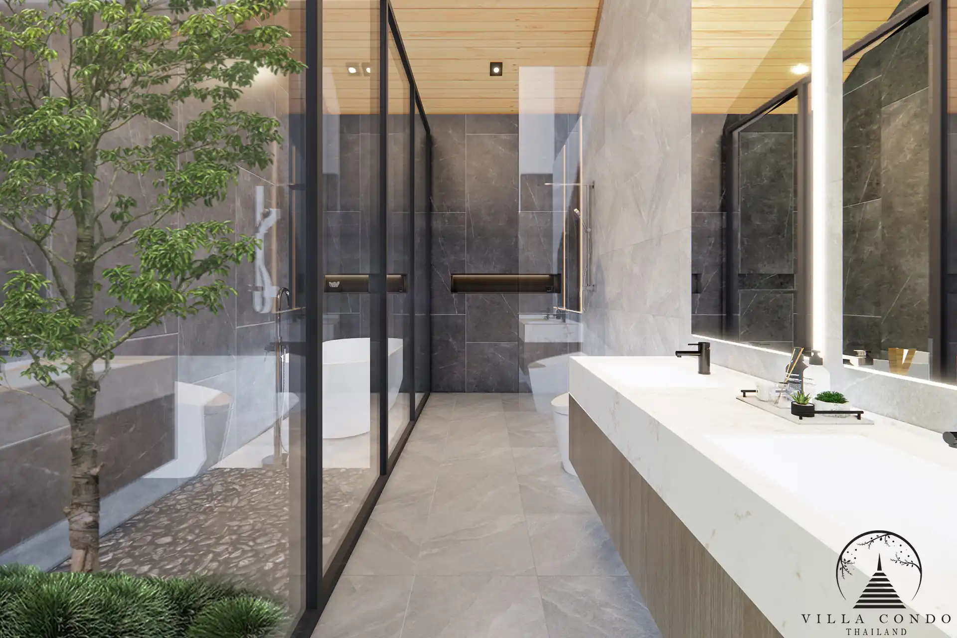 Rainpalm Villas Master Bathroom Elegant master bathroom with modern fixtures and ample natural light.