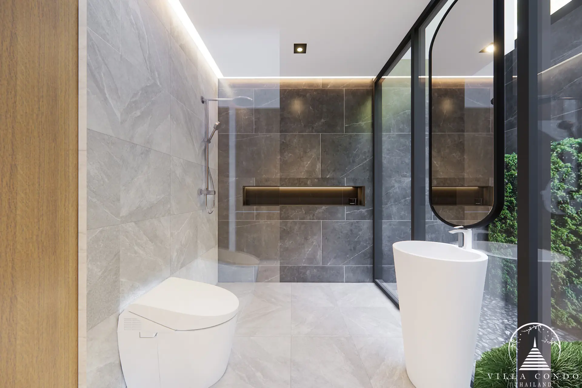 Rainpalm Villas Bathroom Modern bathroom with elegant fixtures and natural light.