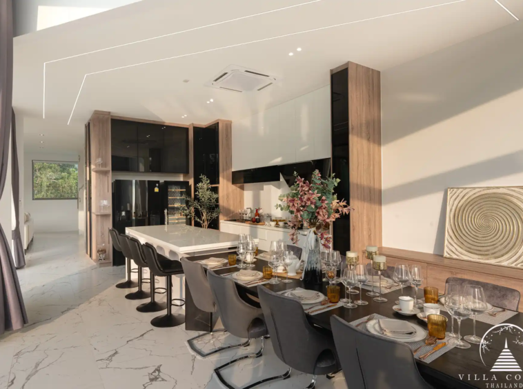 Stylish European kitchen with dining area in The PRIVA Golf Course Villa.