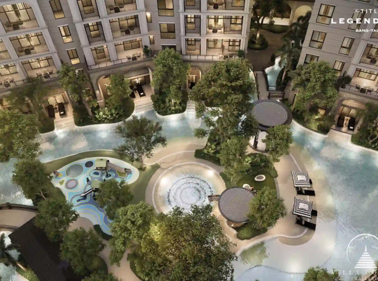 Beautifully landscaped outdoor area with seating.