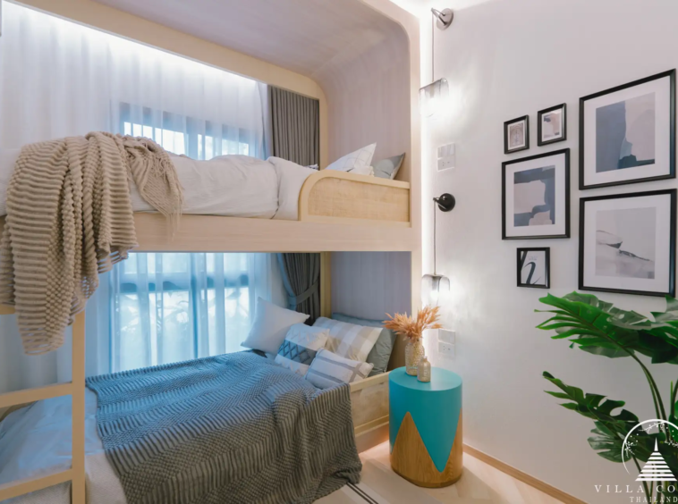 Spacious bedroom with elegant furnishings and decor.