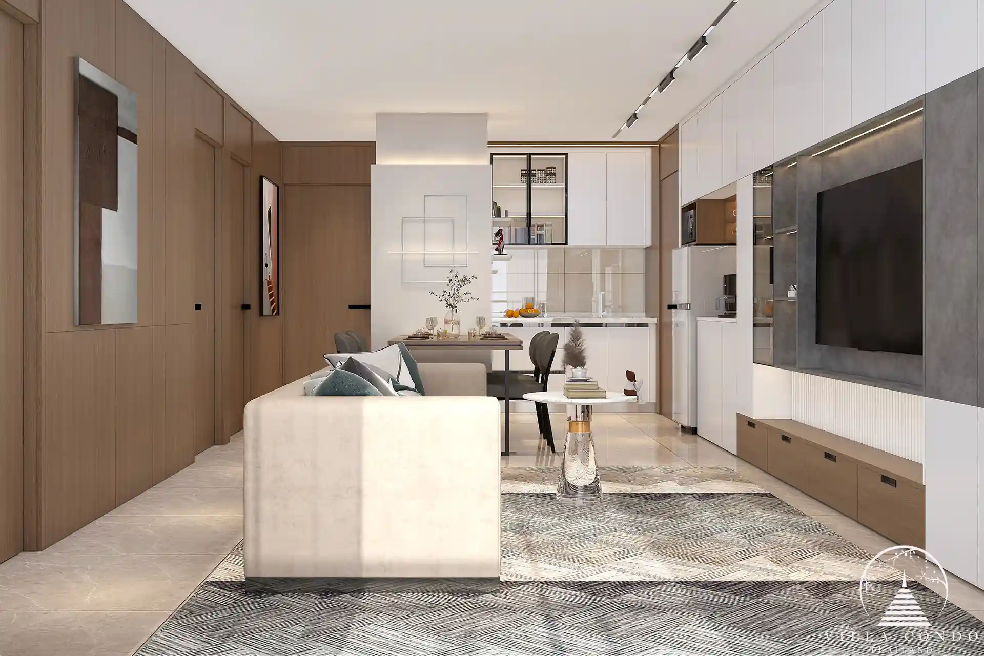 Spacious living area in Wyndham Fantasea Condo Chalong, featuring comfortable seating and modern decor.