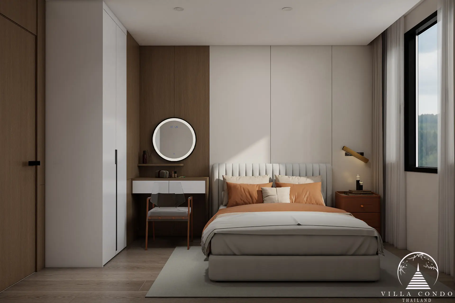 Cozy bedroom in Wyndham Fantasea Condo Chalong, featuring a comfortable bed and modern decor.