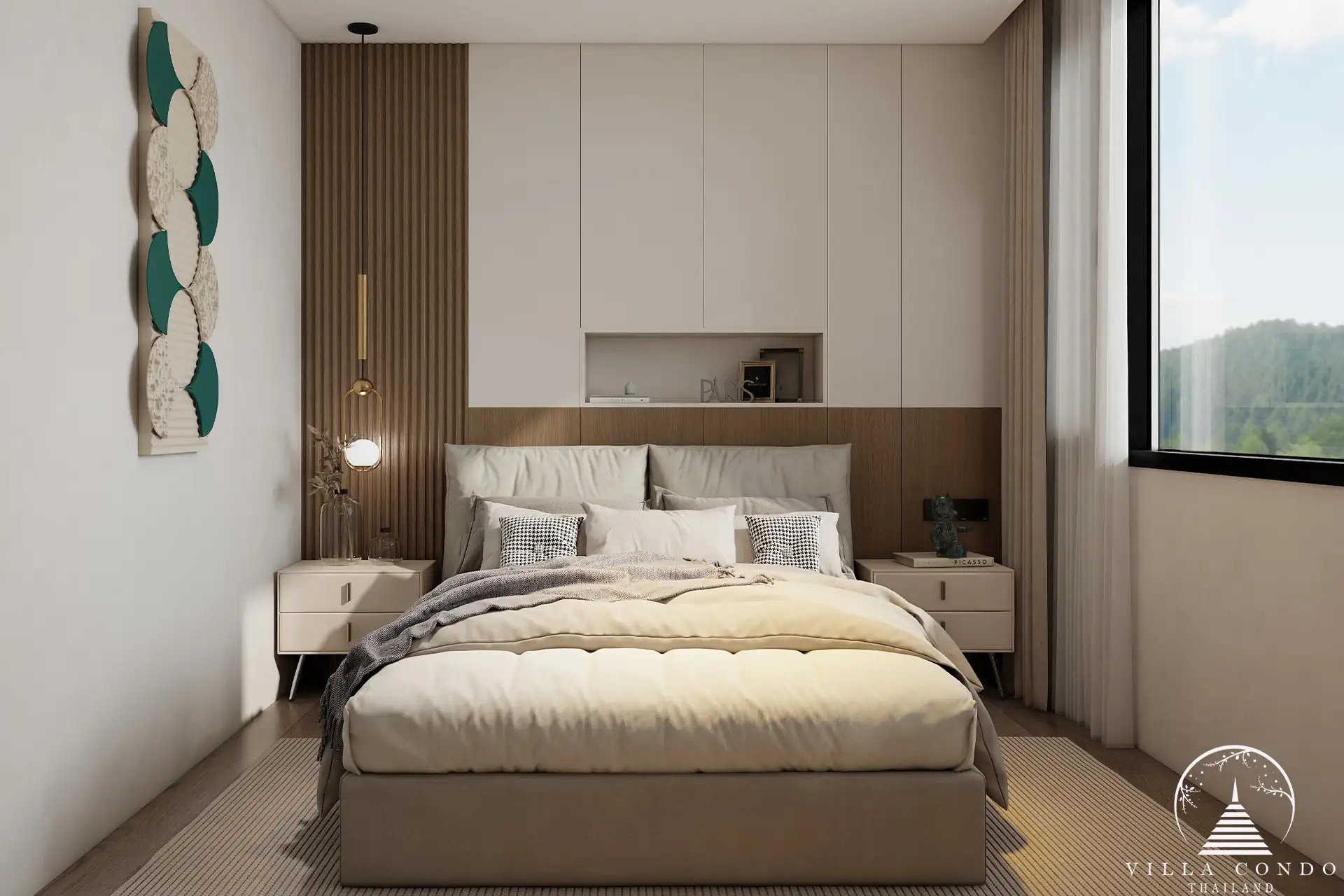 Cozy bedroom in Wyndham Fantasea Condo Chalong, featuring a comfortable bed and modern decor.
