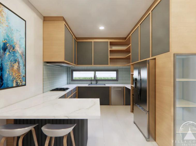 Modern kitchen in Le Villa Lake Pool Villas.