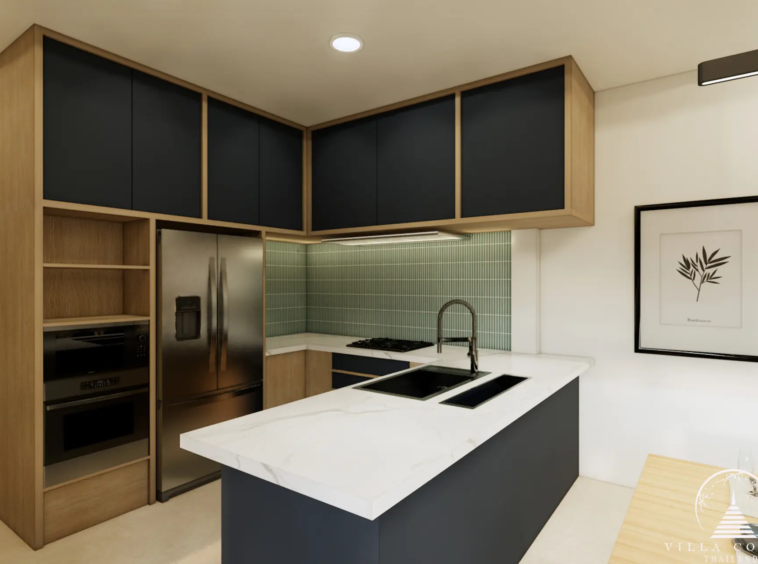 Modern kitchen in Le Villa Lake Pool Villas.