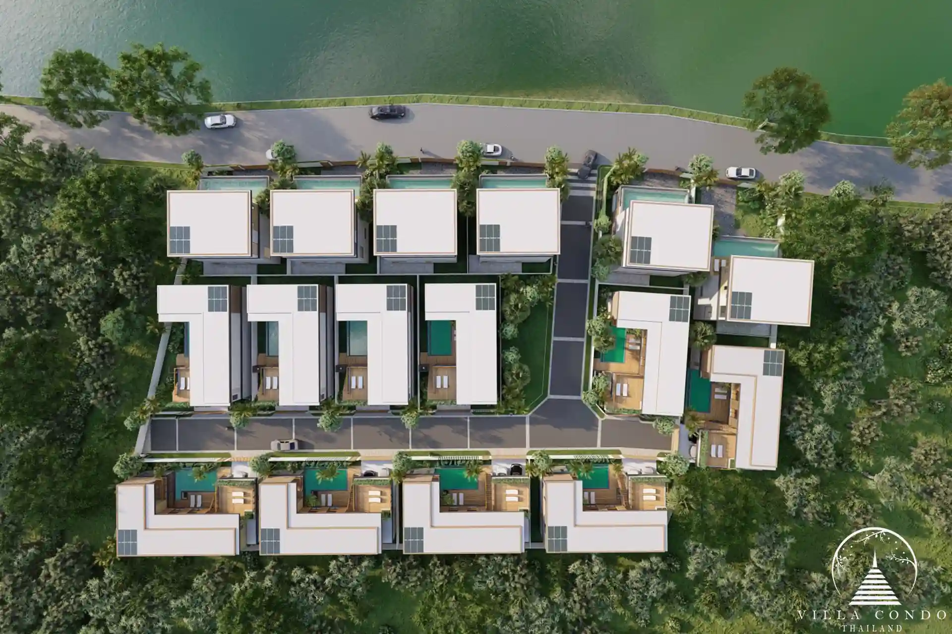 Bird's eye view of Le Villa Lake Pool Villas.
