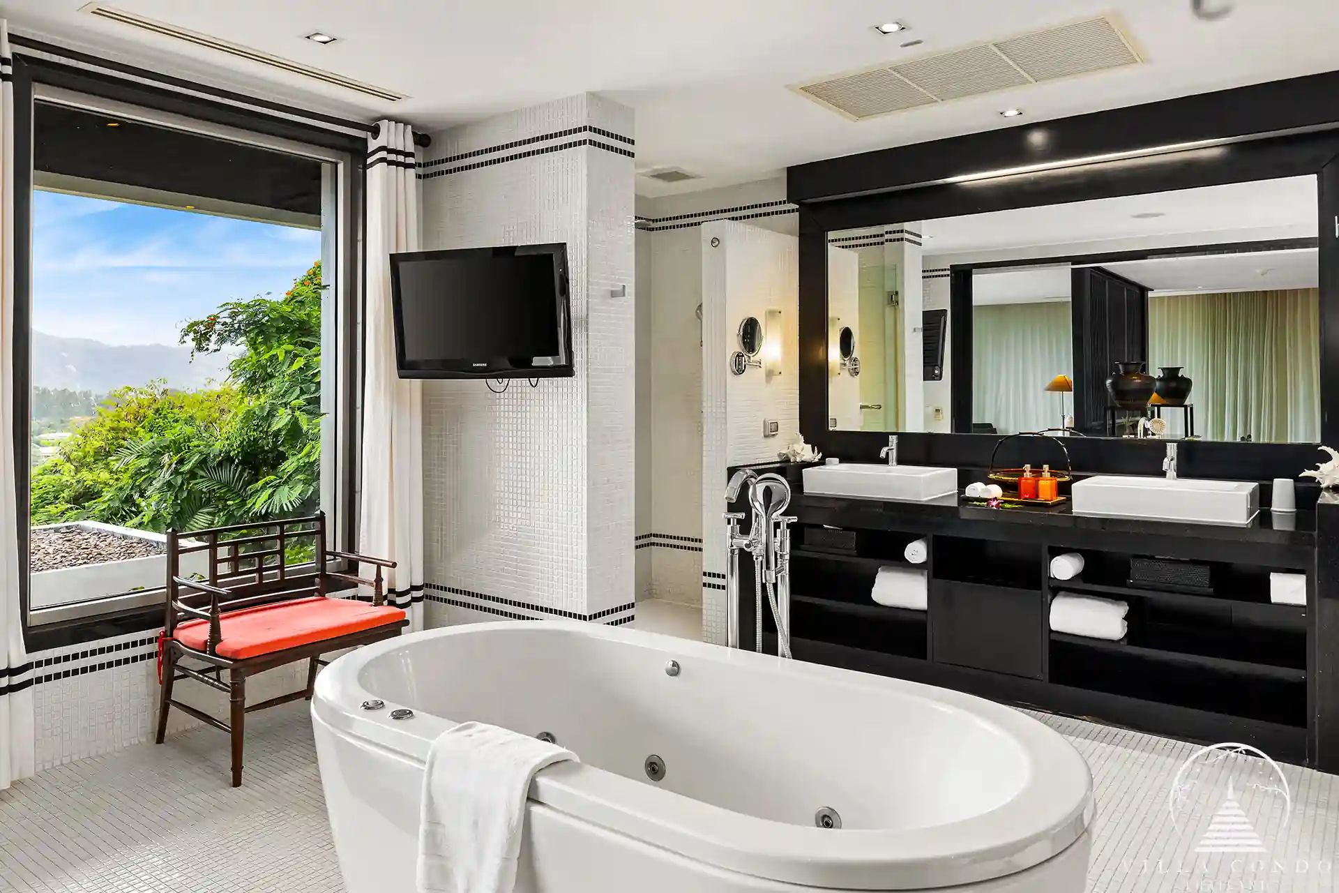 Luxurious master bathroom at Spa Pool Penthouse Layan Hills with jacuzzi