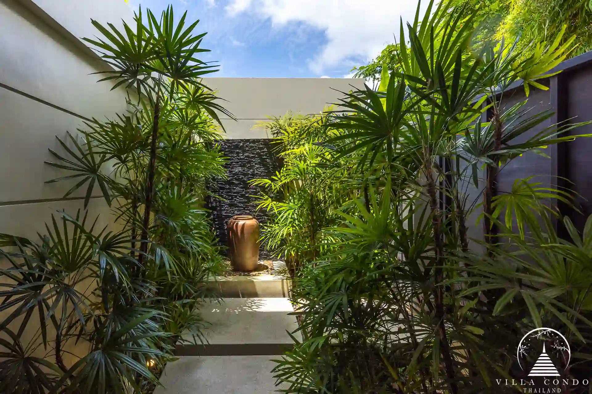 Entrance to Spa Pool Penthouse Layan Hills with beautiful landscaping