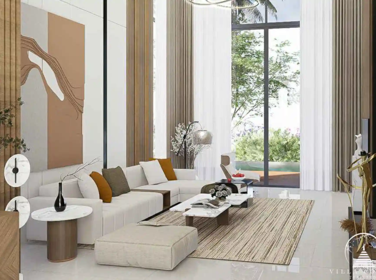 Stylish living area with eco-conscious design at Unique Eco Viva Pool Villa.