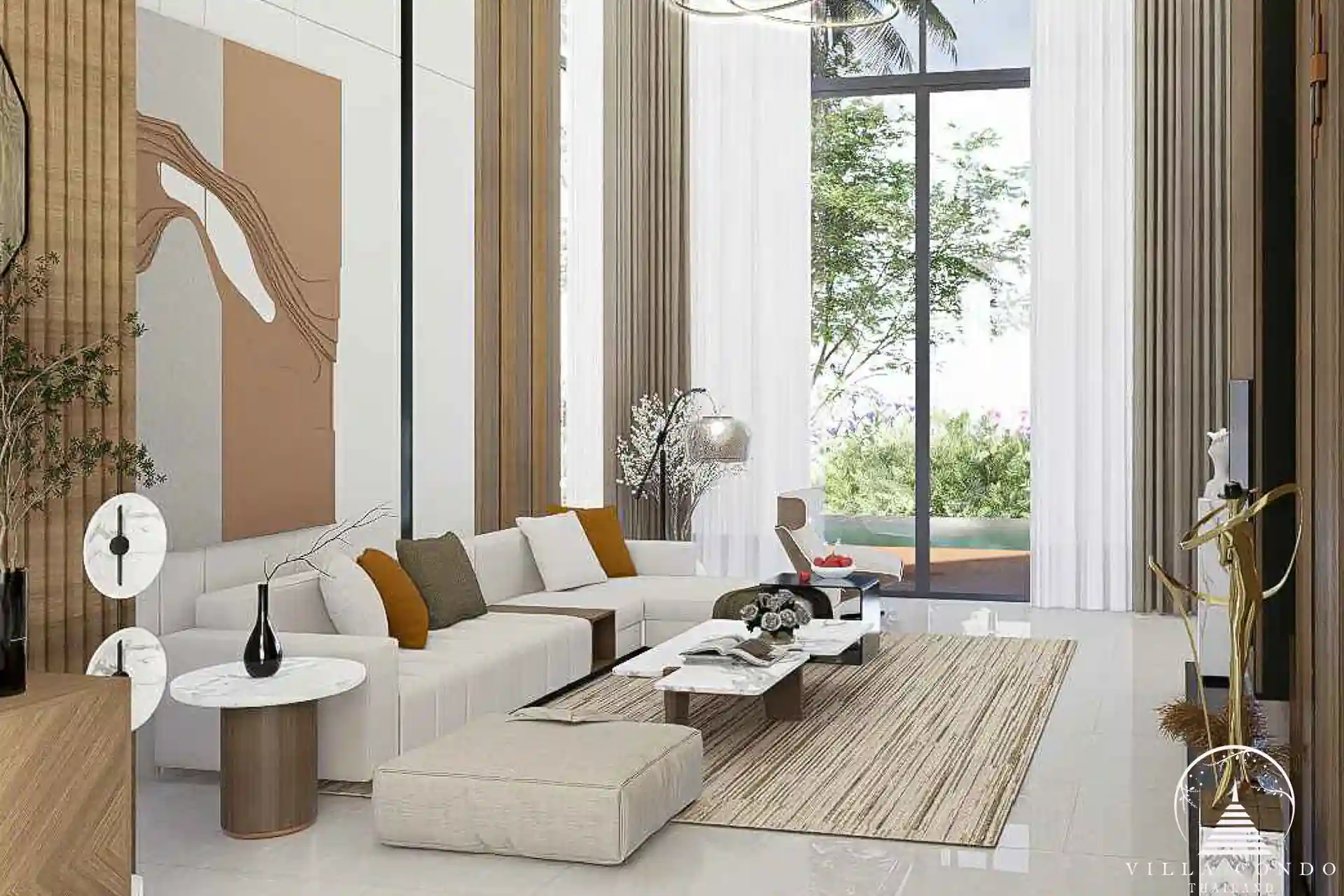 Stylish living area with eco-conscious design at Unique Eco Viva Pool Villa.