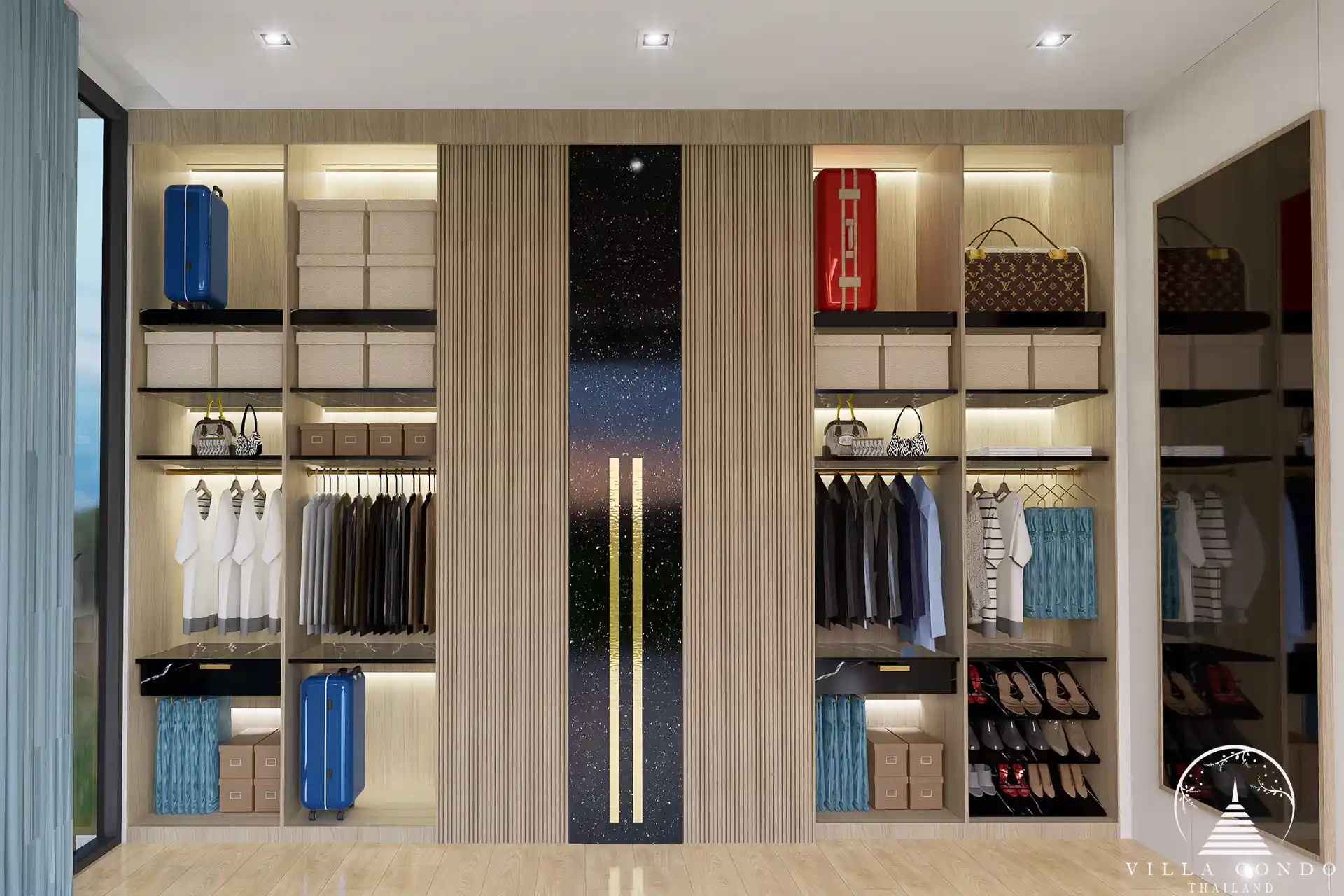 Spacious walk-in closet with modern design at Unique Eco Viva Pool Villa.