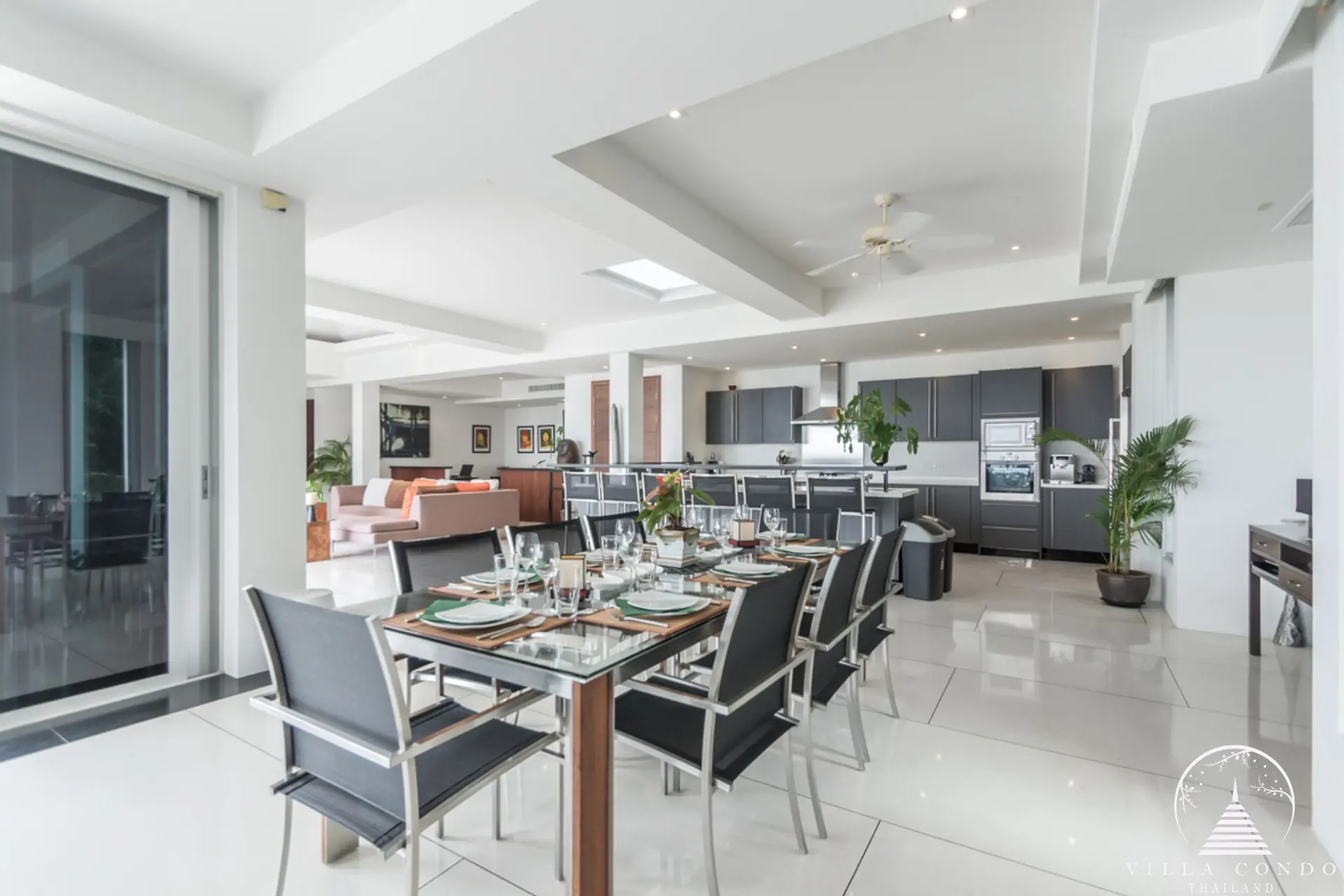 Elegant dining area at Villa Bauhinia with sea view