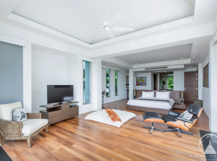 Elegant bedroom at Villa Bauhinia with sea view