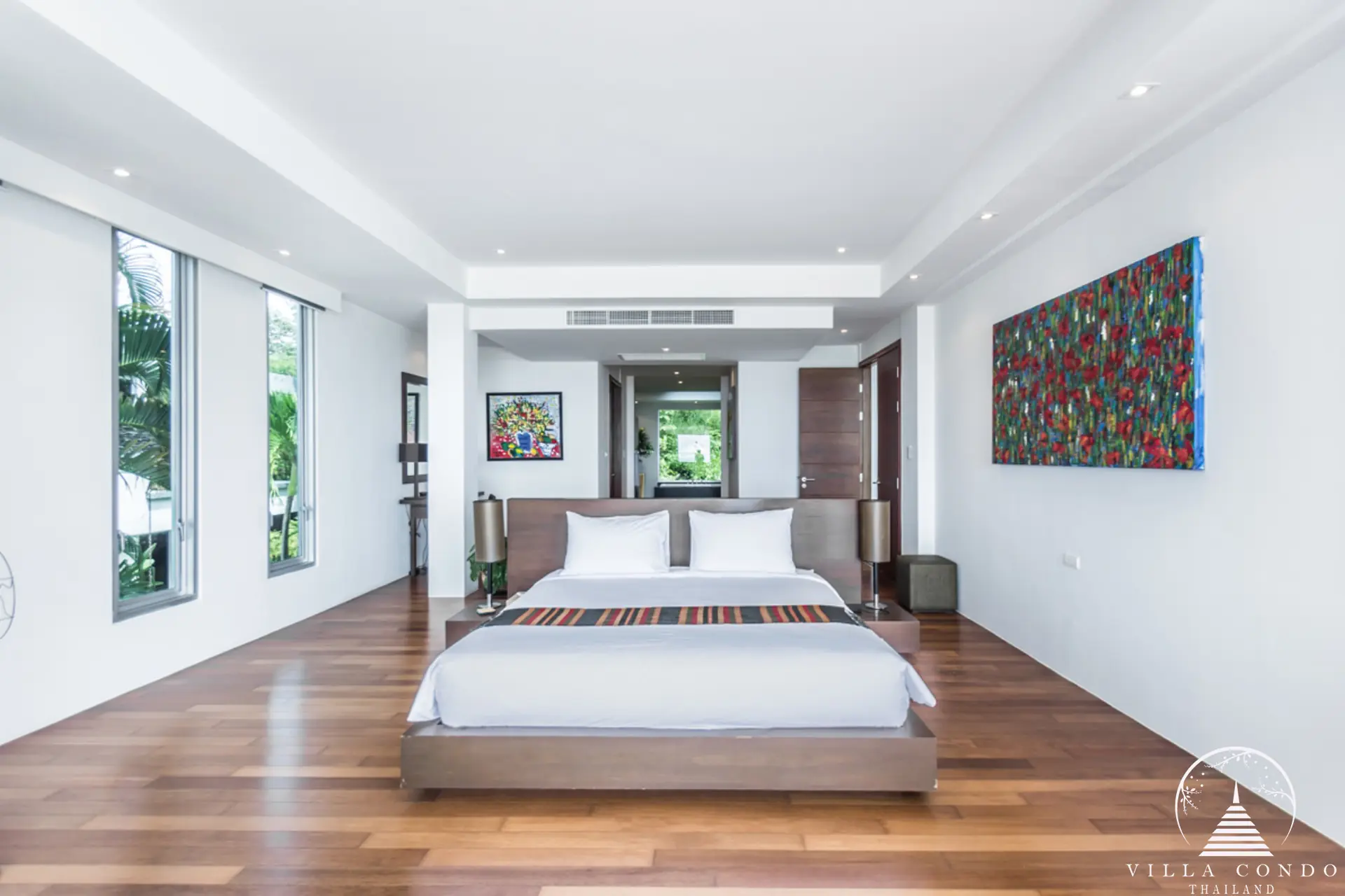 Elegant bedroom at Villa Bauhinia with sea view