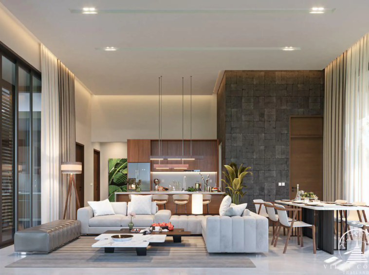 Villa Cerulean Saku Naiyang Beach living area