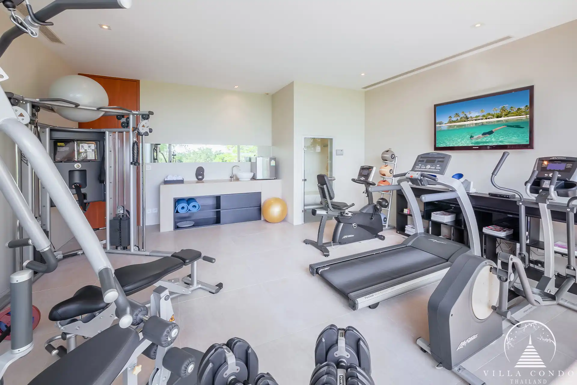 Fully-equipped private gym at Villa Mayavee