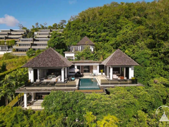 Back view of Villa Nova at Layan Hillside with a view of the terrace and pool area.