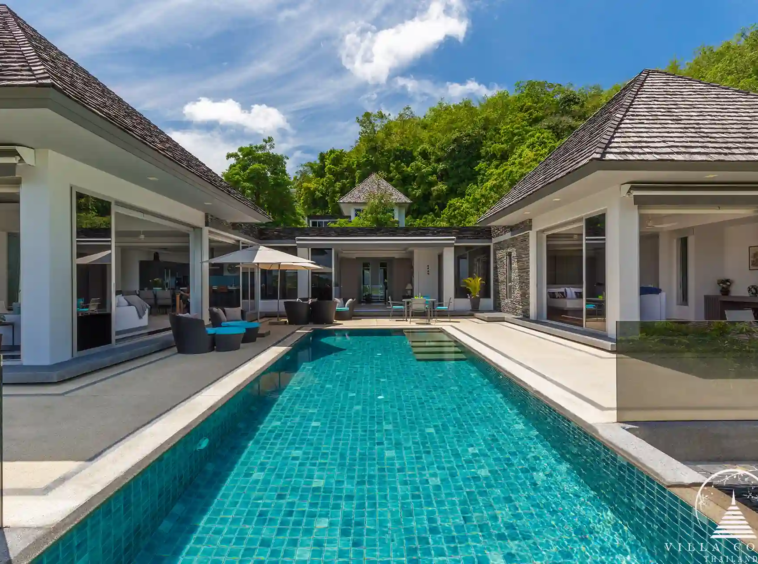 Infinity-edge private pool at Villa Nova at Layan Hillside with stunning sunset views.