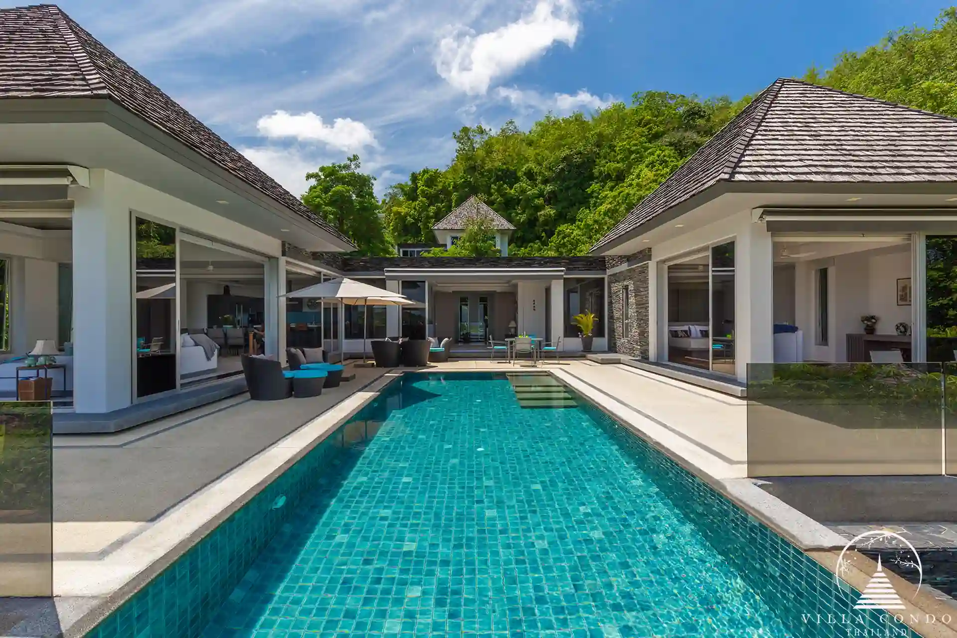 Infinity-edge private pool at Villa Nova at Layan Hillside with stunning sunset views.