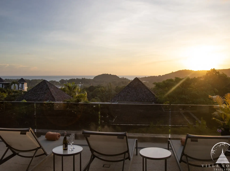 Relax area at Villa Nova at Layan Hillside with comfortable seating and sunset views.