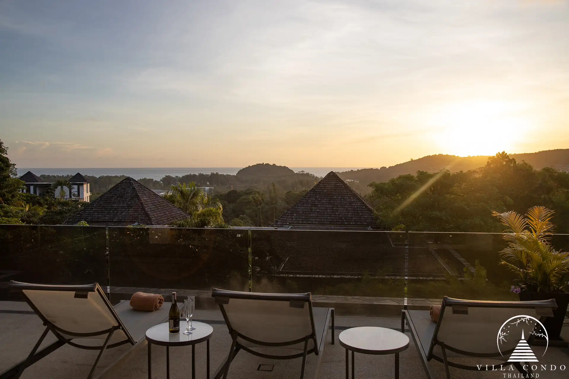 Relax area at Villa Nova at Layan Hillside with comfortable seating and sunset views.