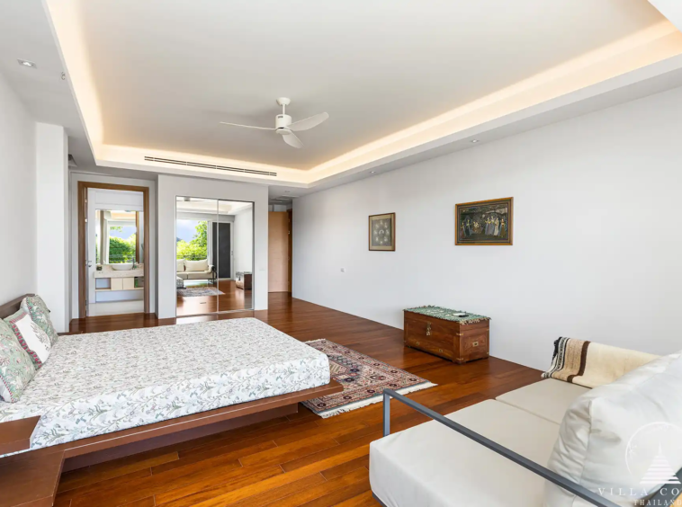 Luxurious master bedroom at Villa Nova at Layan Hillside with panoramic sea views.