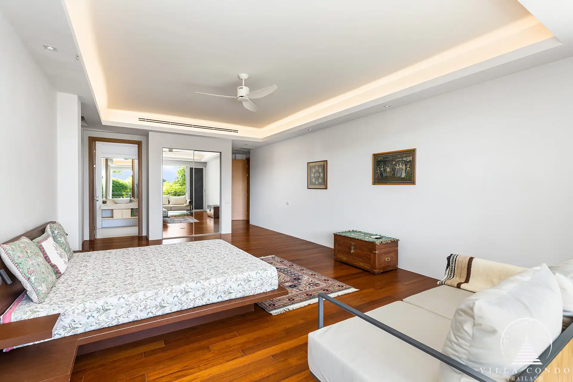 Luxurious master bedroom at Villa Nova at Layan Hillside with panoramic sea views.