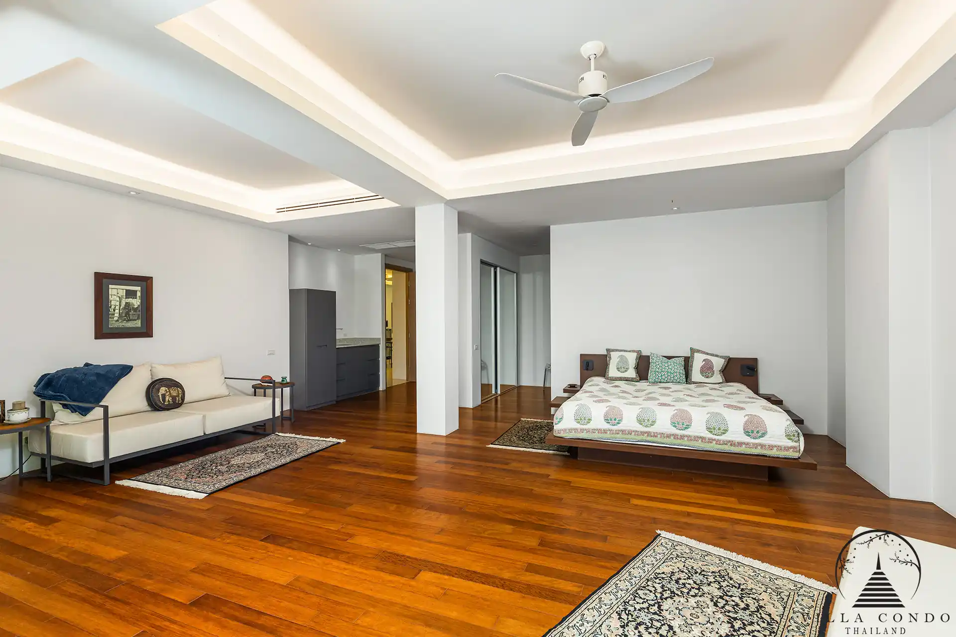 Luxurious master bedroom at Villa Nova at Layan Hillside with panoramic sea views.