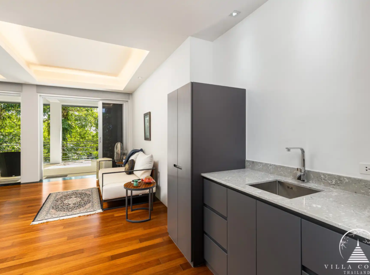 Top-end kitchen in Villa Nova at Layan Hillside with modern appliances and sleek design.