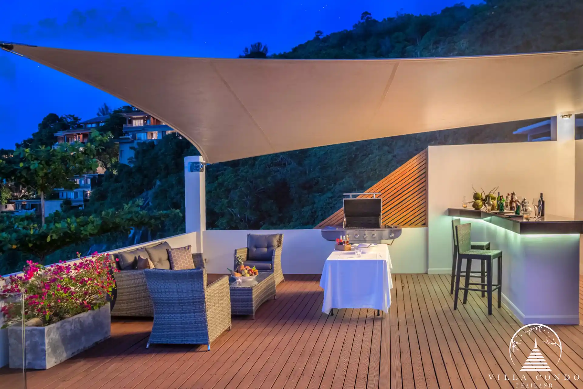 Open-air sea view bar at Villa Solaris Kamala.