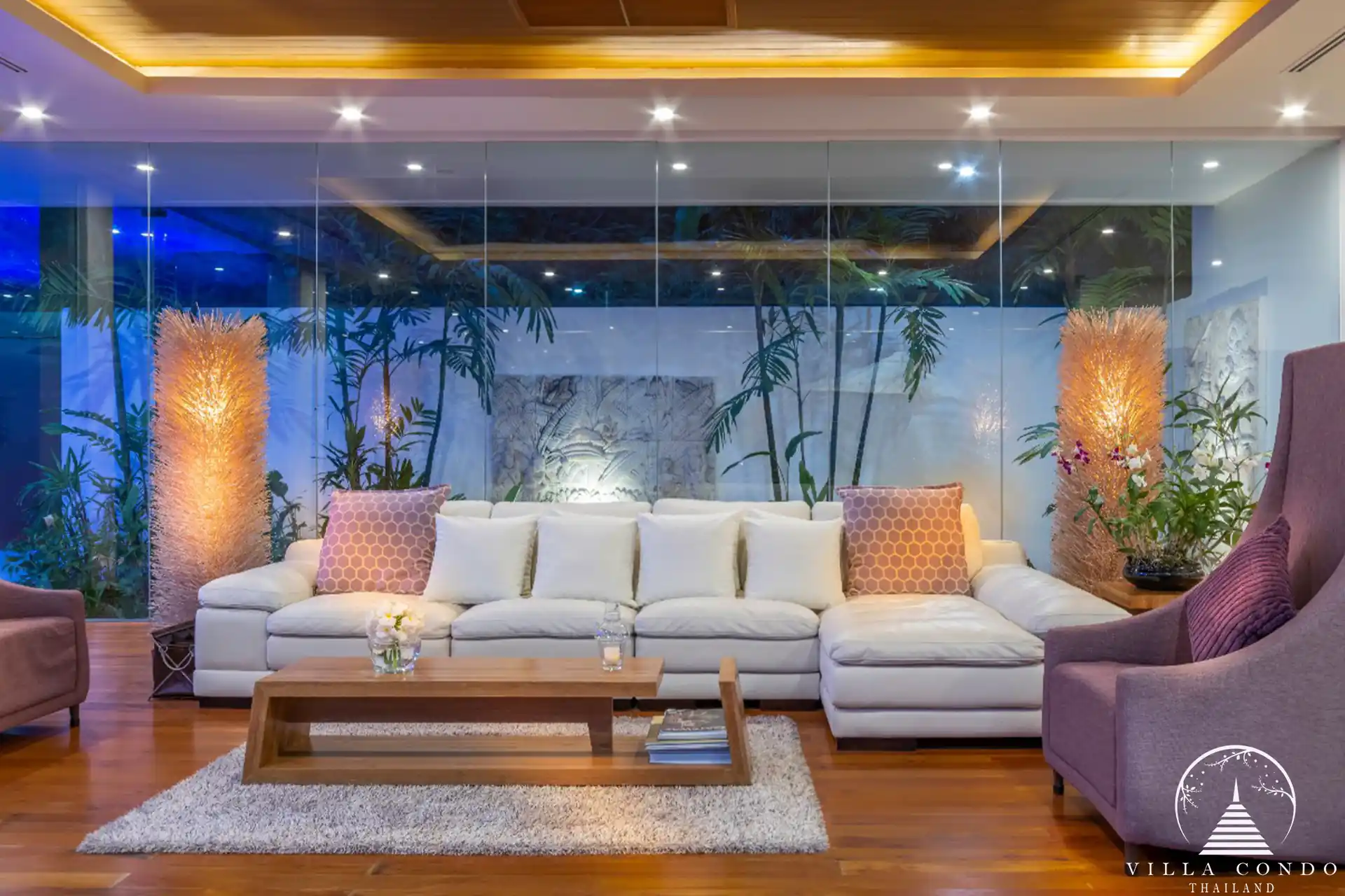 Spacious living area with panoramic ocean views in Villa Solaris Kamala.