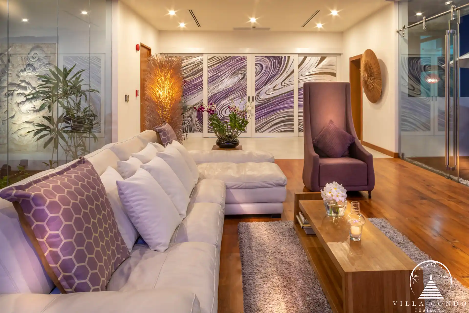 Spacious living area with panoramic ocean views in Villa Solaris Kamala.