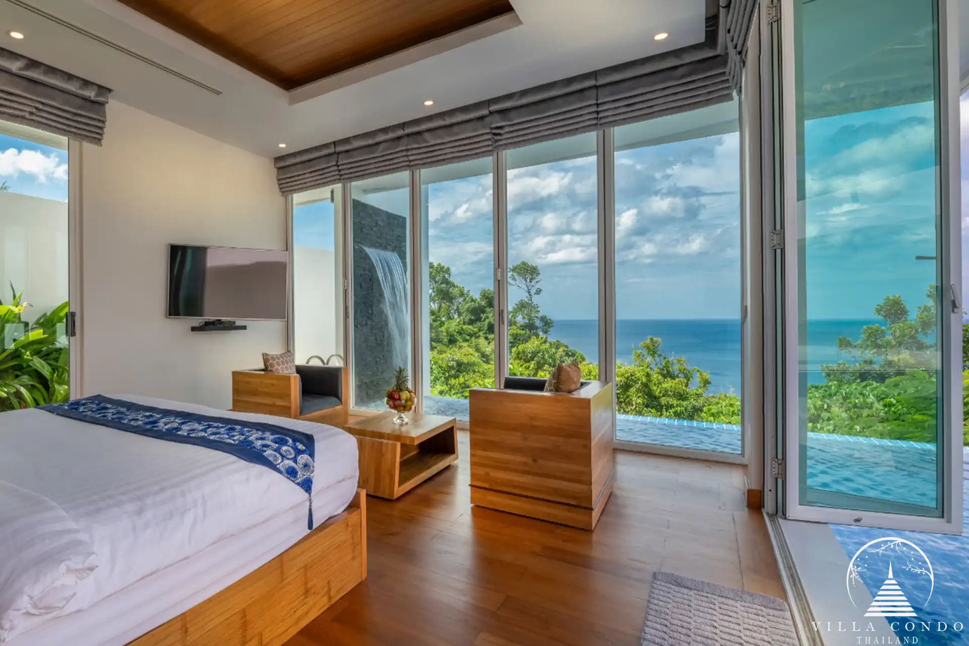Bedroom with stunning sea view at Villa Solaris Kamala.