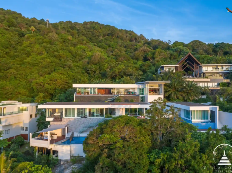 Exterior view of Villa Solaris Kamala with panoramic sea and sunset views.