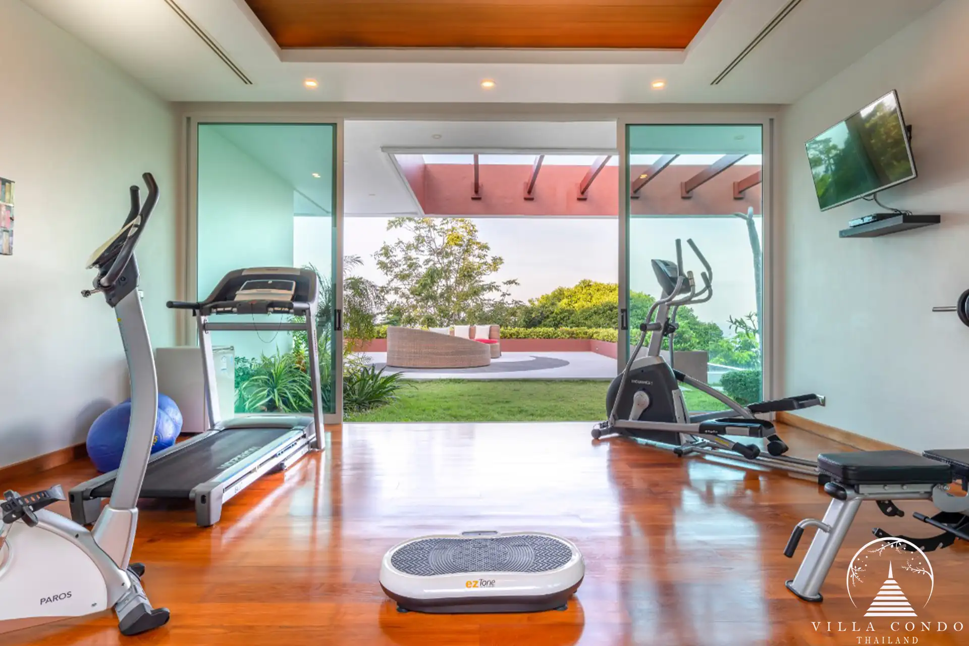 Private gym with modern equipment at Villa Solaris Kamala.