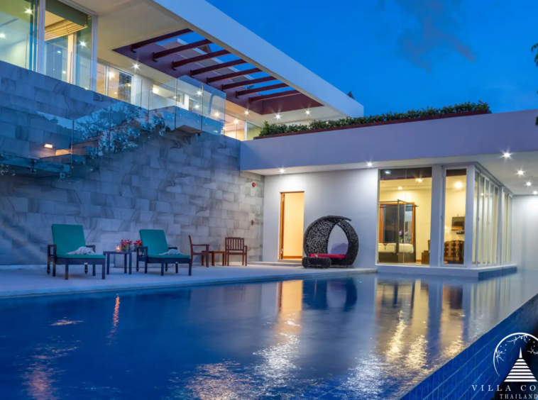 Private pool with sea views at Villa Solaris Kamala.