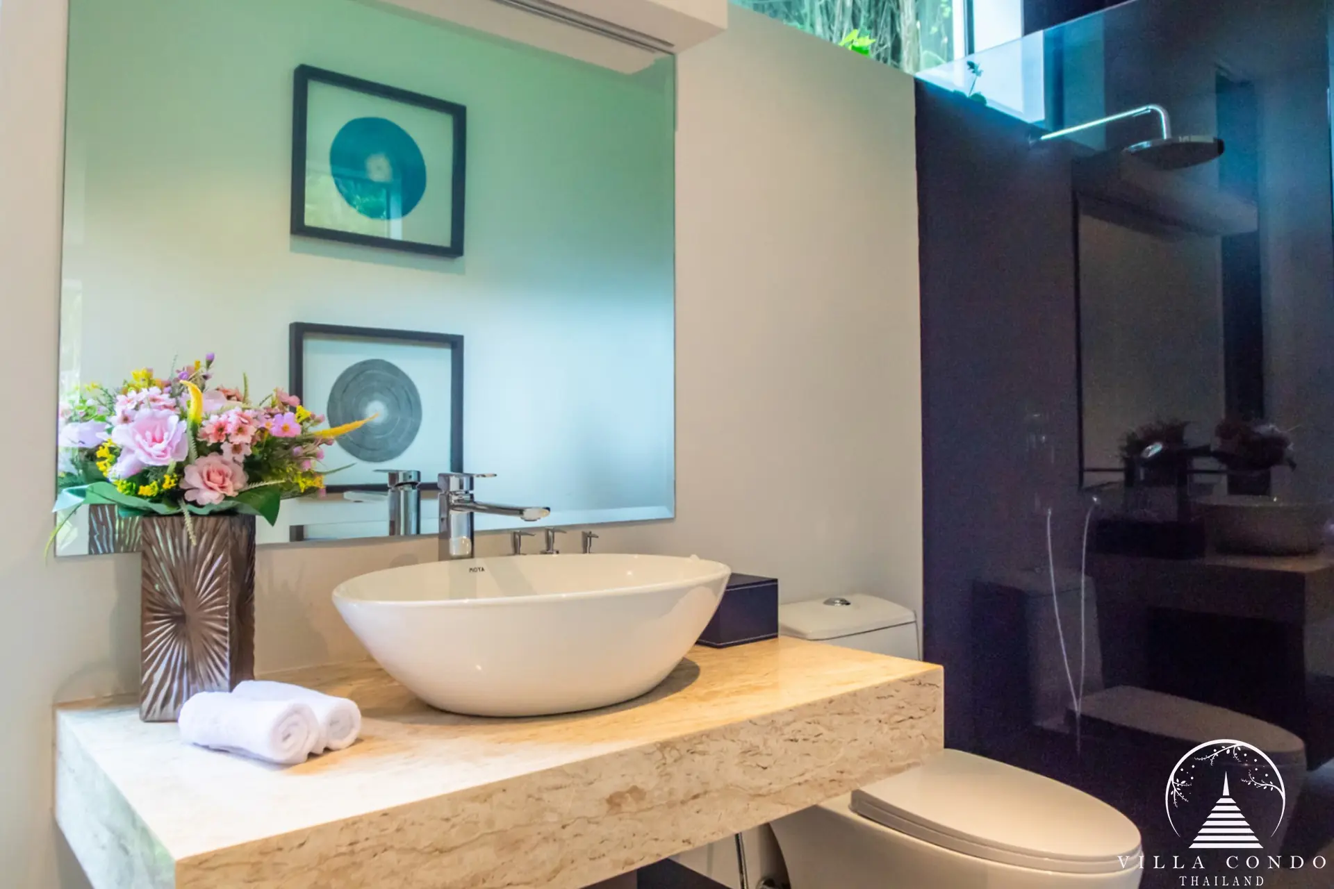 Well-appointed bathroom at Villas by the Big Bamboo.