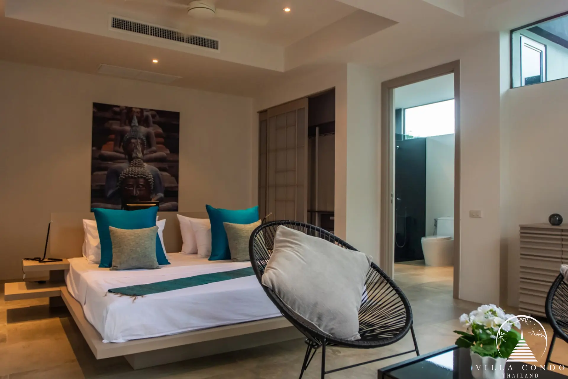 Elegant bedroom at Villas by the Big Bamboo.