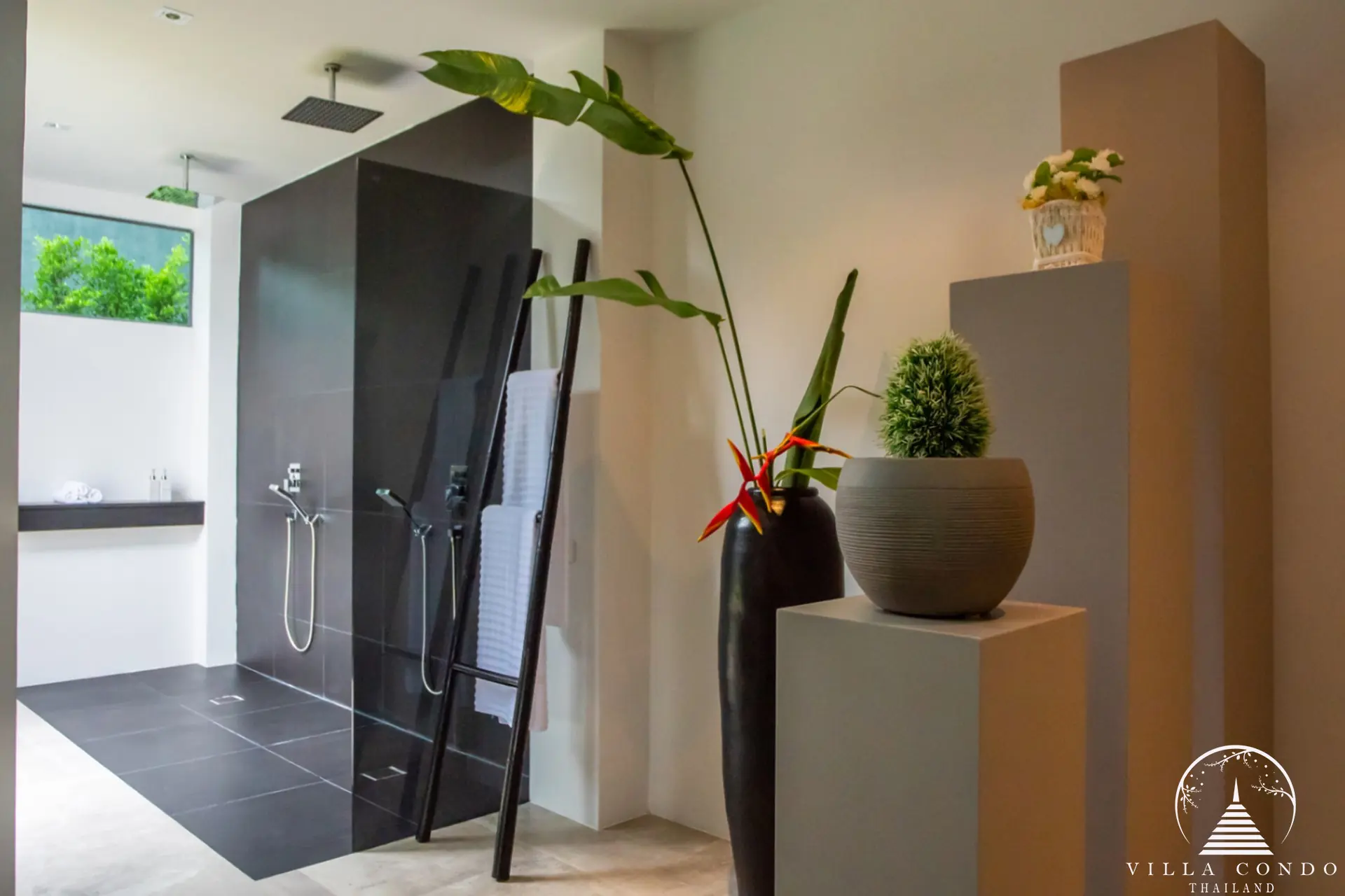 Outdoor shower area at Villas by the Big Bamboo.