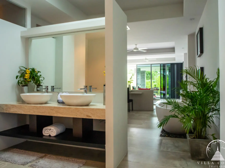 Elegant master bathroom at Villas by the Big Bamboo.